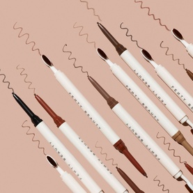 FENTY Brow MVP Ultra Fine Brow Pencil & Styler in Dark Ash Blonde, shown with full shade range in white slim pencil packaging