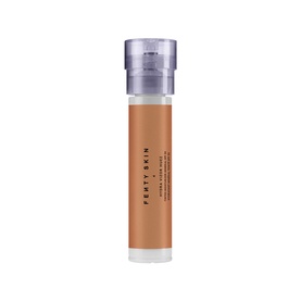 FENTY Hydra Vizor Huez Tinted Moisturizer SPF 30 in a medium-tan shade, 50ml tube with lilac pump cap