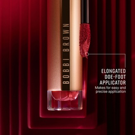 Bobbi Brown Luxe Matte Liquid Lip in Weekender, 6ml, deep red liquid lipstick with elongated doe-foot applicator shown open
