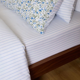 180 Thread Count Pinstripe Blue Fitted Sheet
