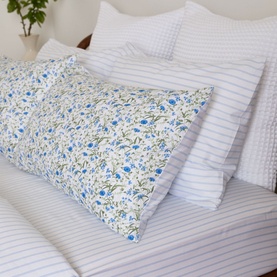 180 Thread Count Pinstripe Blue Fitted Sheet