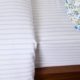 180 Thread Count Pinstripe Blue Fitted Sheet