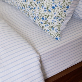 180 Thread Count Pinstripe Blue Fitted Sheet