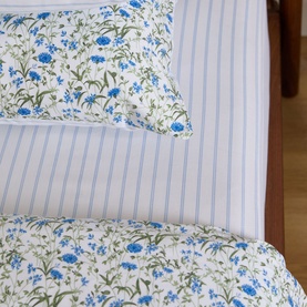 180 Thread Count Pinstripe Blue Fitted Sheet