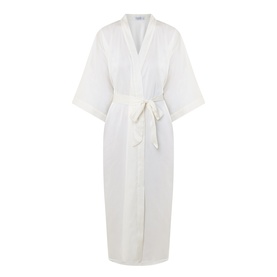 Gingerlilly Henrietta Satin Robe in ivory, wrap style with shawl collar, wide mid-length sleeves and self-fabric belt