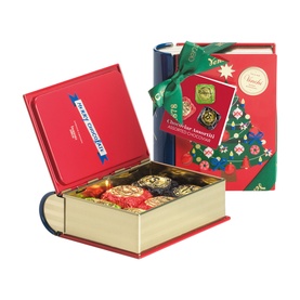 Venchi Mini Book Natale Anna Higgie 118g assorted chocolates in red and green Christmas book-shaped gift box with ribbon
