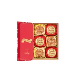 Venchi Mini Book Natale Anna Higgie 118g open red gift box with six gold and red wrapped assorted chocolates inside