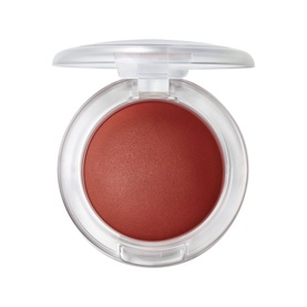 MAC Glow Play Cushiony Blush in Pinch Of Marrakesh, 7.3g compact, open showing terracotta-red pressed powder blush