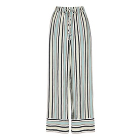Whistles Vertical Stripe Trousers in multi, wide-leg silhouette with drawstring waist, side pockets, and contrast stripe hem band