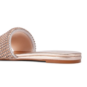Carvela Spotlight Embellished Flat Sandals in gold with crystal-studded wide strap, padded insole, and flat synthetic sole