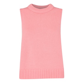 Whistles Indie Ribbed-Knit Tank Top in pink, sleeveless with round ribbed neckline and ribbed hemline, cotton knit