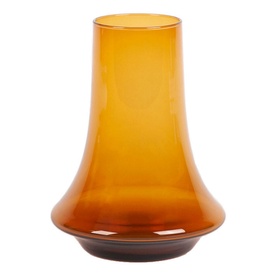 XL Boom Spinn Vase Large in brown tinted glass, wide flared base tapering to narrow neck, translucent amber finish