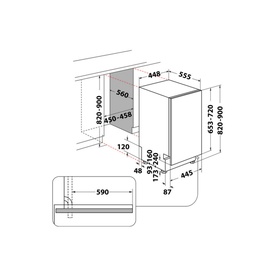 Hotpoint Built-In Slimline Dishwasher 9 Place 54cm technical dimension diagram showing width, height and depth measurements