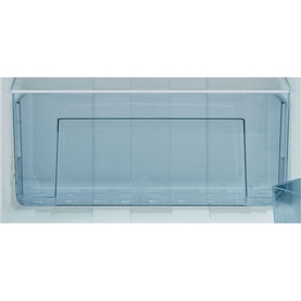 Indesit Freestanding Under Counter Fridge White interior close-up showing clear removable salad drawer compartment