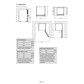 Indesit Freestanding Under Counter Fridge White dimensional diagram showing height, width, depth measurements and installation space requirements