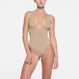 Deep Plunge Thong Bodysuit Clay