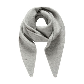 Kaffe Siv Pointed-End Scarf in grey, knitted fabric with asymmetric pointed ends, laid flat