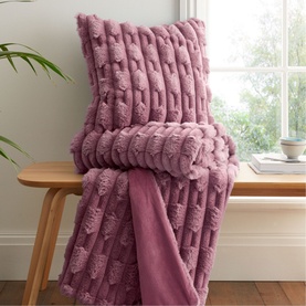 Carved Faux Fur Cushion Pink