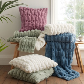 Carved Faux Fur Cushion Pink