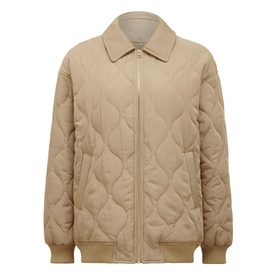 Forever New Jacinta Quilted Jacket in brown, featuring diamond quilt pattern, classic collar, welt pockets, and front zip fastening