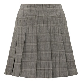 Forever New Montana Pleated Mini Skirt in grey check, featuring all-round pleated detailing and concealed zip-fly closure