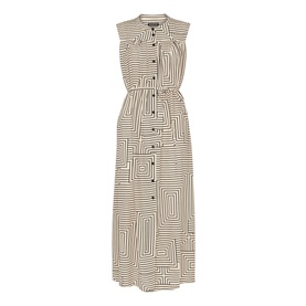 Whistles Ilana Striped Shirt Dress in cream, sleeveless with geometric stripe print, button placket and tie-fastening belt, midi length