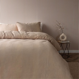 Waffle Stripe Duvet Set Latte