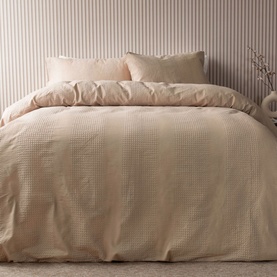 Waffle Stripe Duvet Set Latte