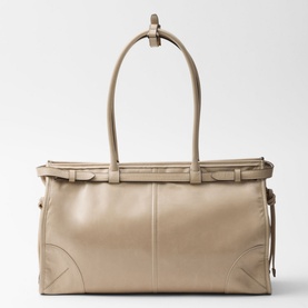Prada Accessories Bonnie Large Leather Handbag in cream with gold-tone hardware, buckle strap detailing, and dual top handles