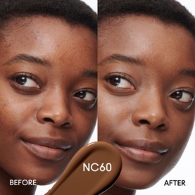 MAC Studio Radiance 24HR Luminous Lift Concealer in shade NC60, before and after application shown on model's under-eye area
