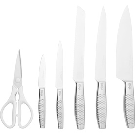 StaySharp Knife Block with Integrated Sharpener 6-Piece Stainless Set White