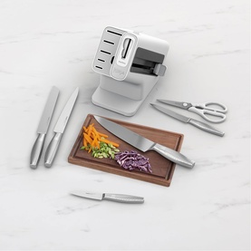 StaySharp Knife Block with Integrated Sharpener 6-Piece Stainless Set White
