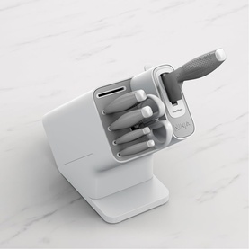 StaySharp Knife Block with Integrated Sharpener 6-Piece Stainless Set White
