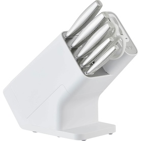 StaySharp Knife Block with Integrated Sharpener 6-Piece Stainless Set White