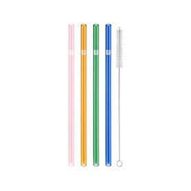 Straight Coloured Glass 4-Piece Straw Set
