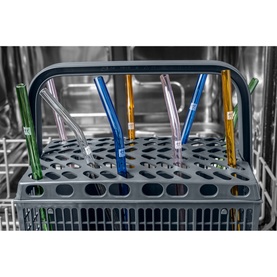 Straight Coloured Glass 4-Piece Straw Set