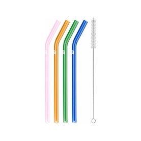 Curved Coloured Glass 4-Piece Straw Set