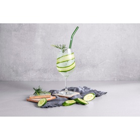 Curved Coloured Glass 4-Piece Straw Set