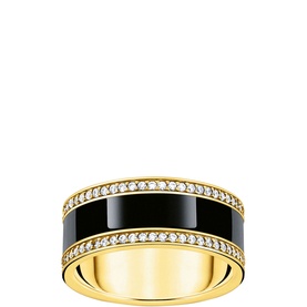 Black Enamel Embellished Band Ring