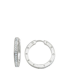 Thomas Sabo White Zirconia Engraved Hoop Earrings in silver sterling silver with pav&eacute; zirconia stones and engraved logo detailing