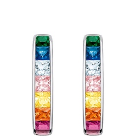Rainbow Stone Hoop Earrings