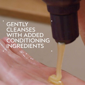 AVEDA Invati Ultra Advanced Exfoliating Shampoo Rich being dispensed onto a palm, with text highlighting conditioning ingredients