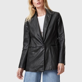 Deri Single-Breasted Leather Blazer