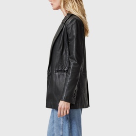 Deri Single-Breasted Leather Blazer