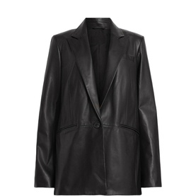 Deri Single-Breasted Leather Blazer