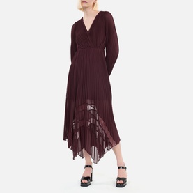 Pleated Crossover-Front Dress