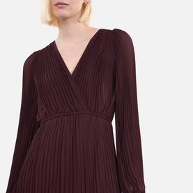 Pleated Crossover-Front Dress
