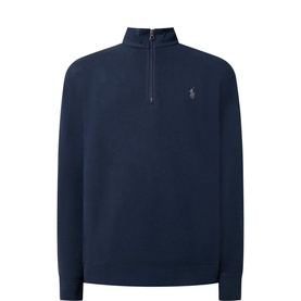 Ralph Lauren Logo Half-Zip Sweatshirt in navy with half-zip collar, embroidered logo, ribbed cuffs and hem