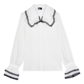 Lace Trim Silk Blouse