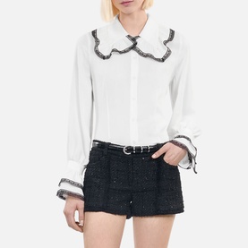 Lace Trim Silk Blouse